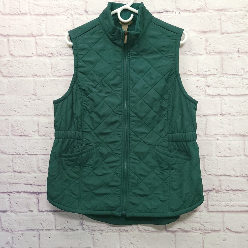 Bit & Bridle Green Quilted Puffer Vest L Green Fleece Full Zip Pocket Outdoors